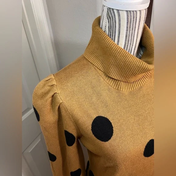 Who What Wear Tan Mocha Polka Cowl Neck Balloon Sleeve Sweater Midi Dress M - Picture 5 of 12